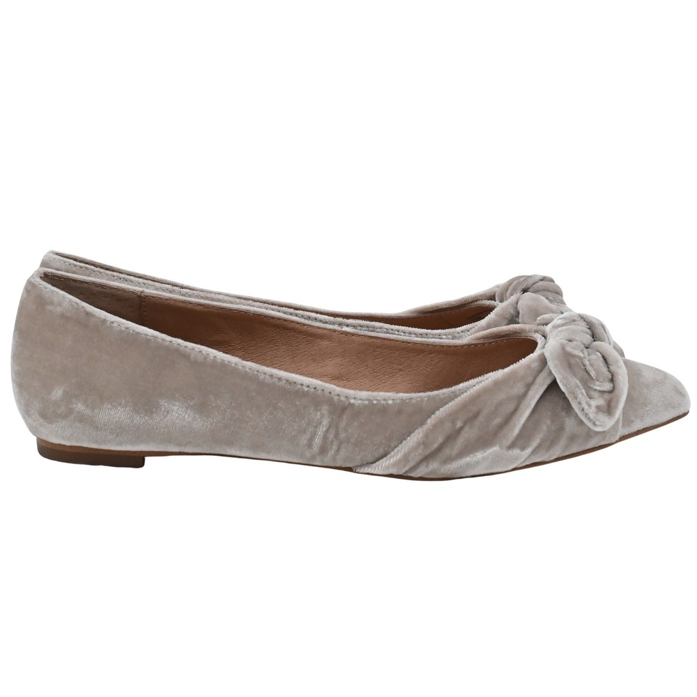 J Jill Women's Velvet Pointed Toe Ballet Flats Bow Accent Taupe Balletcore 7.5 - Picture 5 of 8
